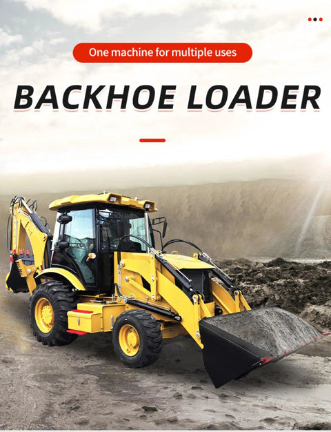 Compact Excavator Backhoe Loader For Landscaping And Construction Mini Wheel Tractor Digger on a construction site