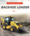 Compact Backhoe Loader With Towable Excavator Arm for earthmoving, trenching, and farm work on a construction site