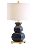 Navy Blue And Gold Ceramic Table Lamp With White Linen Shade, Modern Footed Vase Bedside Light, LED Bulb Included, UL Listed