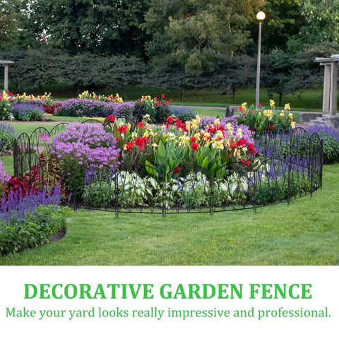 24 Pack Dope Decorative Garden Fence Barrier For Dogs And Rabbits, No Dig Arched Metal Border installed around flower beds