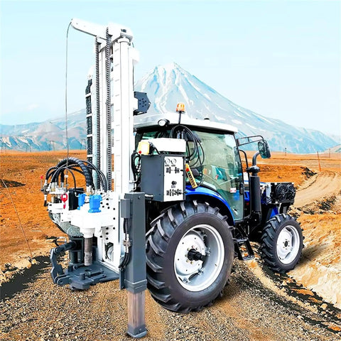 Portable Tractor Mounted Water Well Drill Rig For Sale With Borehole Drilling Machine on field demonstrating setup.
