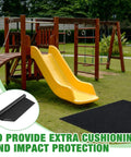 Playground with yellow slide and Heavy Duty Playground Rubber Mat 48 By 48 Inches Non Slip Outdoor Safety Pad in foreground.