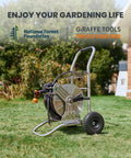 Garden Hose Reel Cart With Wheels Stainless Steel Heavy Duty Hose Storage Carrier For Outdoor Use 200 Feet Of One Half Inch Capacity Mobile Water Hose Reel Cart shown in garden setting