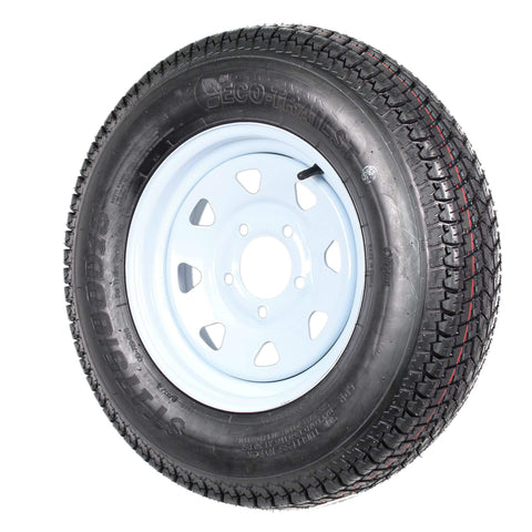 2 Pack Trailer Tire And Rim Bundle With 13 Inch White Spoke Wheels, 5 Lug On 4.5 Inch Center, ST175/80D13 B78-13 Load C side view