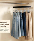 Slick Vertical Closet Organizer With Ten Heavy Duty Pant Clips For No Fuss Dorm And Apartment Storage game changing hanging setup with pants.