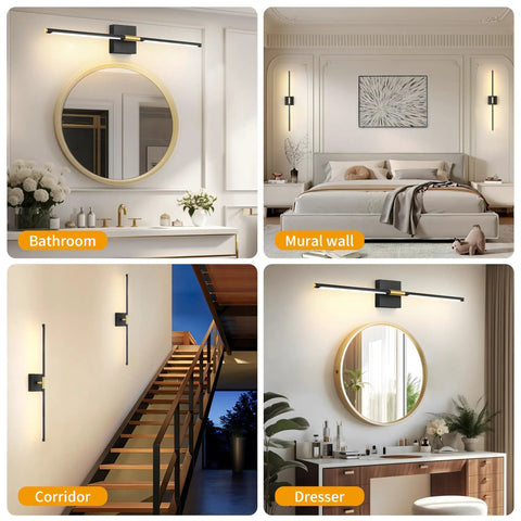 No Sweat Wireless Setup Matte Black And Brushed Gold Battery Wall Sconces Set Of Two With 360 Degree Rotate Tube waterproof fixtures in bathroom and bedroom decor.