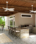 54 Inch Indoor Outdoor Ceiling Fan No Light White With 3 Inch Downrod Included All Weather Damp Rated Five Blade Pull Chain Standard Mount Ideal For Patio Porch Garage And Living Room installed in a rustic outdoor kitchen setting