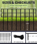 Diagram of No Dig Fence Panels 14 Pack, garden barrier fence, 13 inch high by 16.7 inch long panels, sturdy crossbar design.