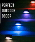 Color Changing Solar Deck Lights 16 Pack Waterproof Outdoor LED Lights illuminating stairs with auto color cycle for backyard vibe.