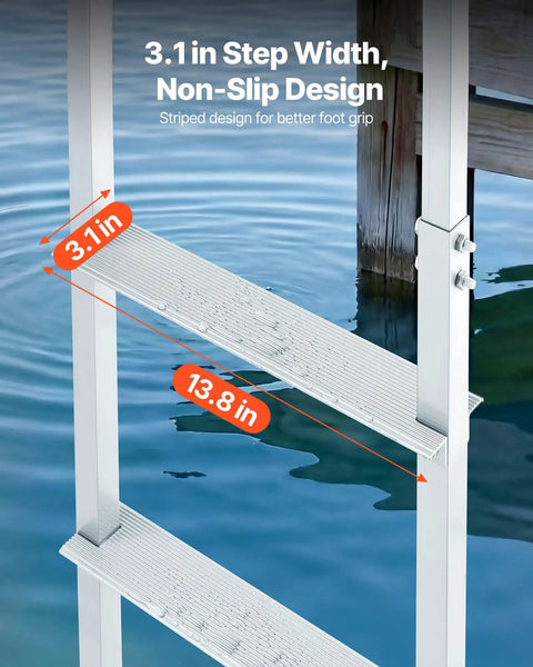 Removable 3 Step Aluminum Dock Ladder With Rubber Mat For Lake And Pool, Easy Mount Pontoon Boat Ladder For Marine Boarding, 3.1in step width