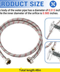 4 Ft Burst Proof Stainless Steel Washing Machine Hoses, 2 Pack Hot And Cold Striped Water Supply Lines With Three Quarter Inch Fittings