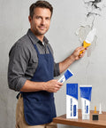 Man using Fast Dry Wall Patch Kit With Scraper For Holes And Cracks White Wall Repair Paste Waterproof Heavy Duty Mending Paste