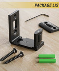 Sliding Barn Door Bottom Floor Guide With Adjustable Roller For All Door Sizes Flush Flat Design Stay Roller Black Solid Steel Construction Anti Corrosion Finish Fits Doors Up To Two Inches Thick 2 Pack on wooden surface with installation tools.