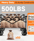 40 Inch Collapsible Wagon Cart With 500 Pound Capacity Heavy Duty Folding Beach Wagon With All Terrain Wheels 250 Liter Storage