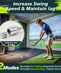 Man using Weighted Golf Swing Trainer and Grip Trainer for Indoor Practice, showing detachable weighted head feature.