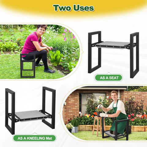 2-In-1 Foldable Garden Kneeler And Seat With Extra Wide 12.6 Inch Cushion, outdoor use, shown as seat and kneeling mat