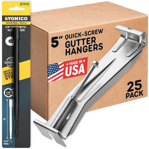 5 Inch Gutter Hangers Kit 25 Pack With Bonus 6 Inch Drill Bit Hidden Bracket Clips Pre Assembled Screw Fits Aluminum 5 Inch Gutters