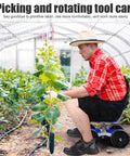 Person using Rolling Garden Stool With 360 Degree Swivel, Foldable Garden Seat On Flat-Wheeled Cart, Adjustable Height in greenhouse