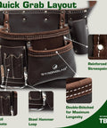 6 Pocket Oil Tanned Leather Tool Belt For 29 To 46 Inch Waists with reinforced stress points and pencil pockets.
