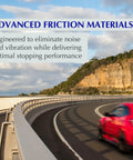 Promotional banner for Centric 105.12100 Posi Quiet ceramic brake pads with shims and hardware on a curving highway backdrop