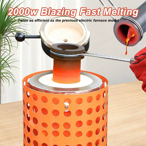 Gold Smelting Furnace 3kg Kit With Graphite Crucible For Jewelry And Metal Casting Refining Quickly Melt Gold Silver Copper Aluminum In 25 To 30 Minutes At 2102F With High Power Heating Core Home Workshop Ready shown melting metal