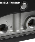 Close-up of Five Way Three Position Center Closed Pneumatic Foot Pedal Valve With Leak Proof Zinc Alloy Body showing R1 R2 ports.