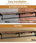 Installation guide for Heavy Duty Wall Mount Clothes Rack Featuring A Solid Wood Top Shelf And Rust Free Steel Framing.