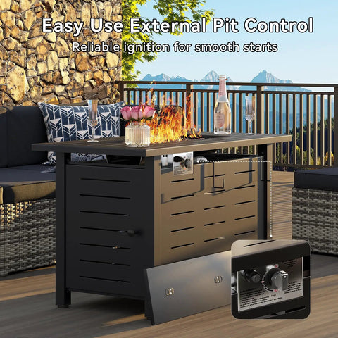 41 Inch Propane Fire Pit Table With Removable Lid And Lava Rocks, 50,000 BTU Gas Fire Pit for patio with easy external control
