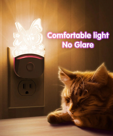 Plug-in Led Kids Night Light Butterfly With 8 RGB Color Changing Lights, Dusk To Dawn Sensor, Acrylic Nursery Nightlight