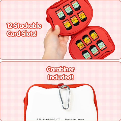Hello Kitty Nintendo Switch Cartridge Case Zip Storage Wallet 36 Game Capacity with 12 Slots for 3 Cartridges Each and Carabiner