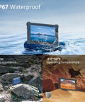 Heavy Duty 10.1 Inch Rugged Tablet Running Windows 11 Pro With Intel Core I5 Chipset Offering IP67 Waterproof Seal And Military Grade Shockproof Armor Built Like A Tank For Daily Grinds And Field Ops on water and rocky terrain.
