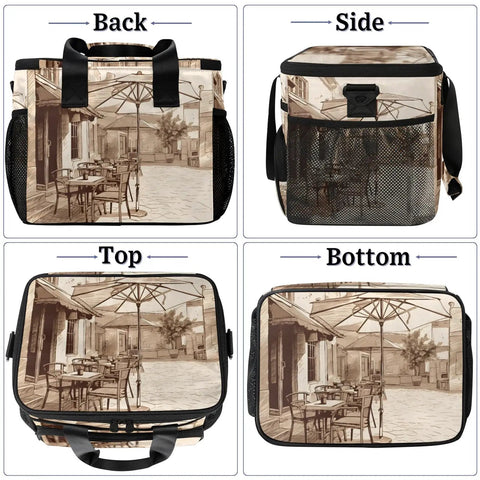 Insulated Picnic Backpack With Large Capacity For Food And Drinks Portable Lunch Bag showing back, side, top, and bottom views