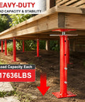 Heavy Duty Steel Crawl Space Jacks 4 Pack Adjustable Leveling Posts 19 To 36 Inches with load capacity of 17636 lbs in use.