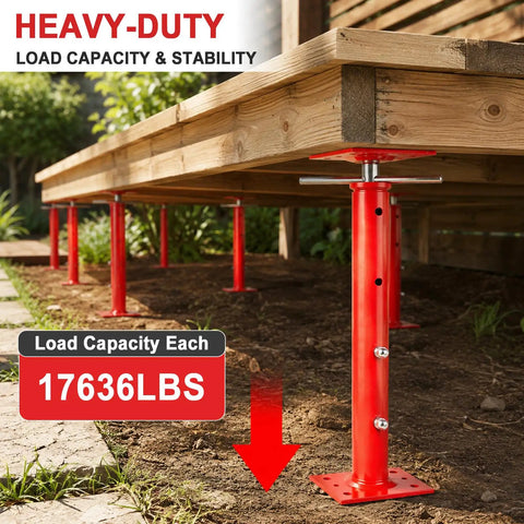 Heavy Duty Steel Crawl Space Jacks 4 Pack Adjustable Leveling Posts 19 To 36 Inches with load capacity of 17636 lbs in use.