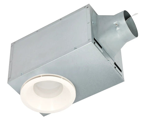 Recessed Exhaust Bath Fan With LED Light, 80 CFM, Energy Star DC Motor, ceiling mount and wiring details visible.