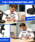 Man using 12X Magnifying Glass With Light And Stand, 144 LED Desk Magnifier Lamp With Base And Clamp for close work