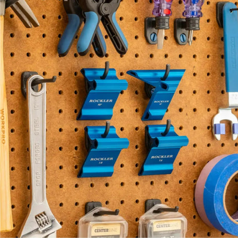 Nail Perfect Joints With This Straight Shooting Dovetail Saddle Square And 1 8 Angle Marking Tool For Hardwoods Solid Aluminum Build Easy Grip Woodshop Must Have Gear, blue aluminum layout tools on pegboard.