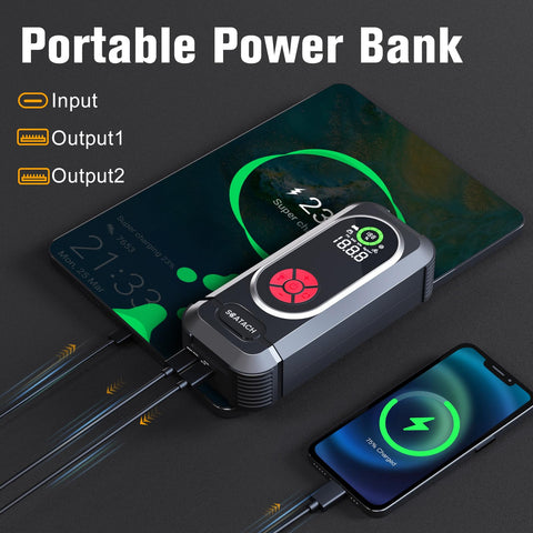 Beefed Up Jump Starter With Air Compressor And Tire Inflator 150 PSI Portable 12V Jump Box charging devices via USB