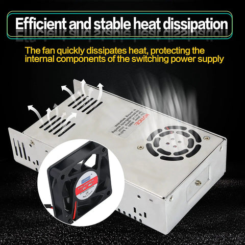 600W 24V DC Switching Power Supply Regulated All-In-One Converter with fan for heat dissipation in LED strip lights and more