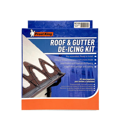 Electric Roof Heating Cable Kit RC120 120V 600W 120 Ft Black For Ice Dam Prevention Gutter And Roof Protection box front view