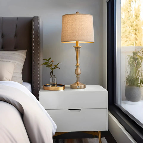 Bedroom nightstand with Dimmable Touch Control 25 Inch Modern USB Table Lamp Set of 2 for Living Room Bedroom Nightstand Brass Finish