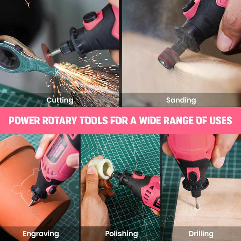 Rock Solid Corded Rotary Tool Kit With 180 Watt Motor Variable 8000 To 35000 Rpm Six Speed Controls accessory uses for cutting, sanding, engraving.