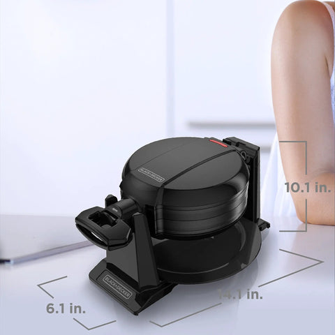 Rotating Waffle Maker With Belgian Style Deep Nonstick Grids And Even Batter Spread Easy Flip Lock, compact black design