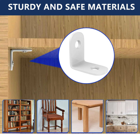 Beefy Heavy Duty White Corner Braces For Wood Shelves L Brackets 90 Degree Right Angle Stainless Steel Fasteners in use