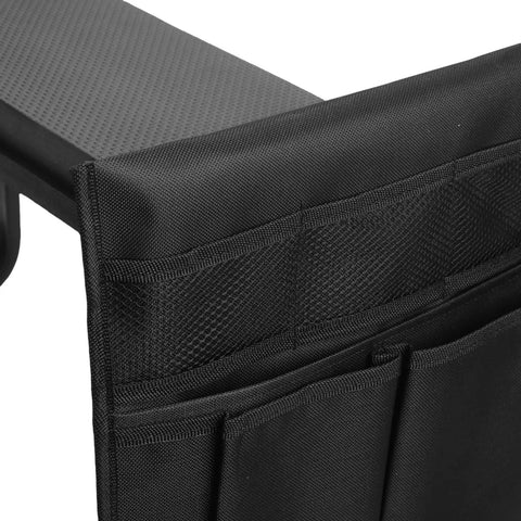 Close-up of Comfy Extra Wide Garden Kneeler Seat 10.6 Inches Wide Height Adjustable Foldable Gardening Stool with tool pouch in black