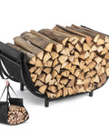 Curved Firewood Rack For Indoor And Outdoor Use, Heavy Duty Metal Log Holder With Detachable Haul Bag, Waterproof And Rustproof Wood Storage Stand
