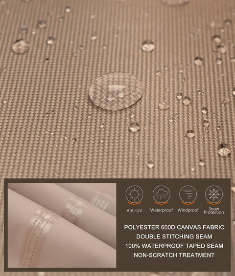 Close-up of 600D polyester fabric on Rectangular Gas Fire Pit Table Cover 44 By 28 Inch Waterproof Heavy Duty Outdoor Fire Pit Cover