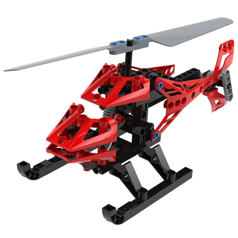 Geared-Up Gadgets 5-In-1 Engineering Kit For Makers: Hands-On, Kid-Friendly STEAM Fun, red and black rescue copter model.