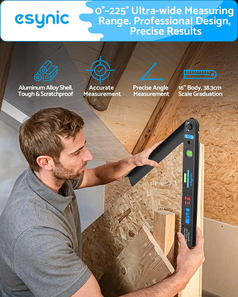 Flat Out Precise 16 Inch Digital Angle Finder Crafted From Durable Aluminum Alloy Featuring An Easy Read Scale Built For Woodworking And Cabinetry When You Gonna Strike Exactly Where It Counts, shown in use.