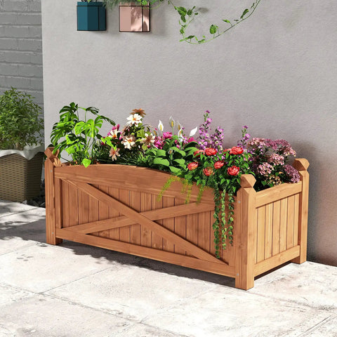 Wooden Raised Garden Bed With Drainage Holes Built Tough For Outdoor Patios And Balconies, Weatherproof Fir Wood Planter Box, 36 x 16 x 15 inches